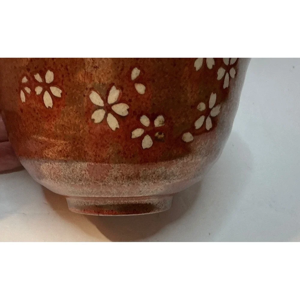 Unbranded Set of 4 Ceramic Bowls Cherry Blossom Sakura Brown Stoneware 4.5